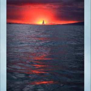 Fiery Honolulu Sunset and Sailboat